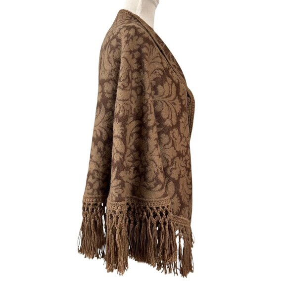 Lanart Brown Tan Alpaca Fringe Shawl Poncho Capelet Wrap One Size - Picture 4 of 9